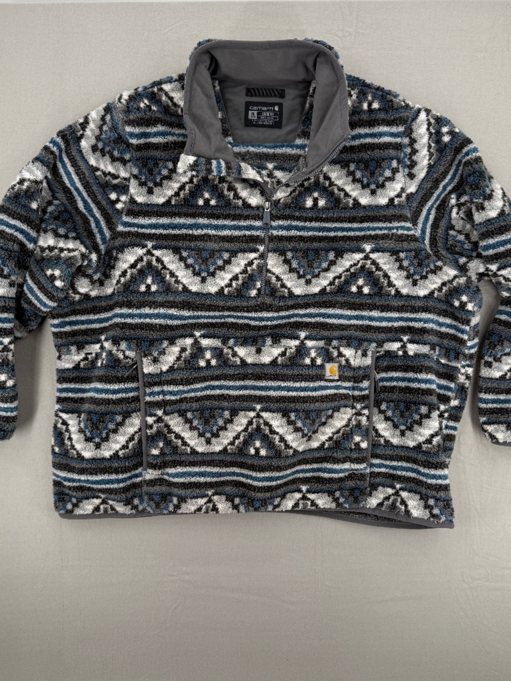 Carhartt Fleece Pullover Quarter Zip Aztec Geometric Sherpa Blue Gray Women 2X